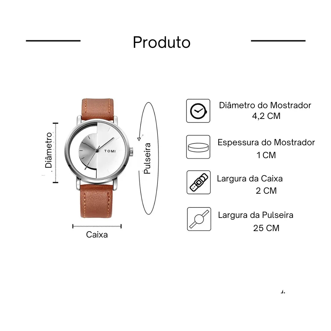 Relógio Masculino Minimalista em Couro Kyros