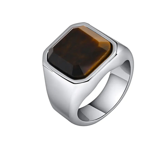 Anel Masculino em Aço Inoxidável Olho de Tigre